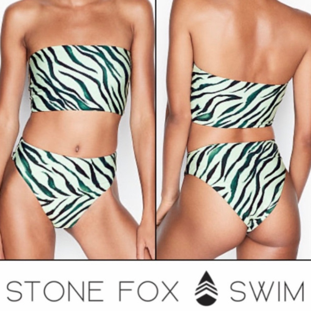 Stone Fox Swim Sage Zebra Bikini Set High Leg Tube